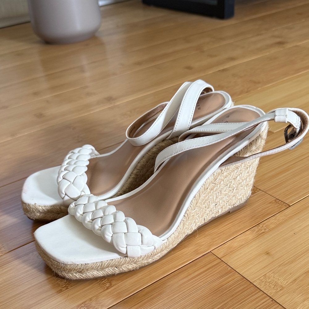 White Braided Wedges